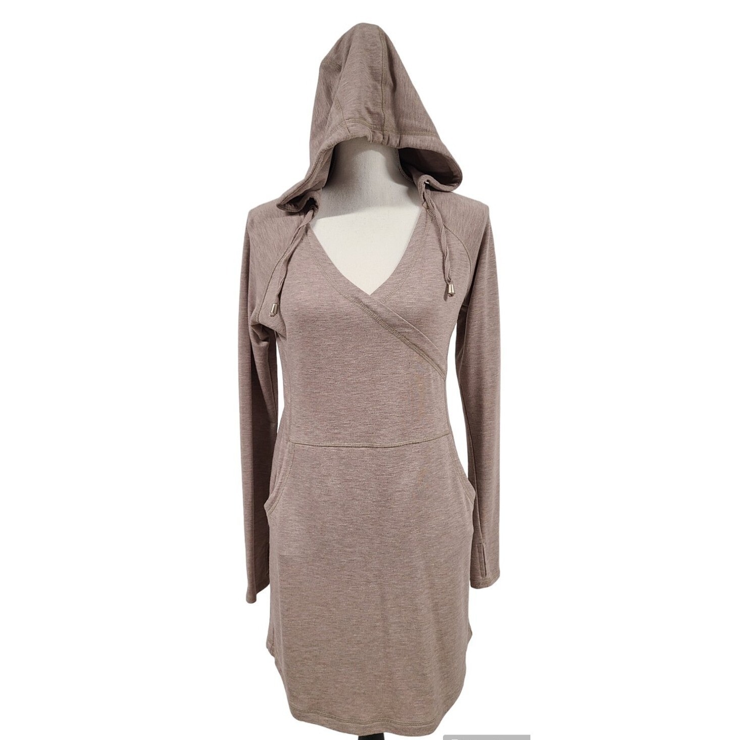 DAKINI Pullover Hooded Dress Sweatshirt Women’s Size S/P Oatmeal Beige EUC