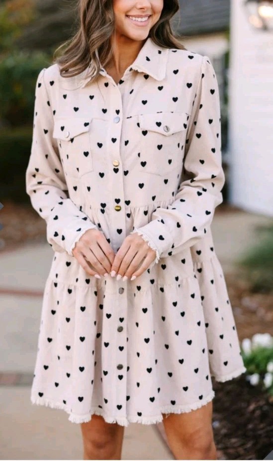 Shop the Mint Just So You Oatmeal Heart Print Corduroy Babydoll Dress Sz XL