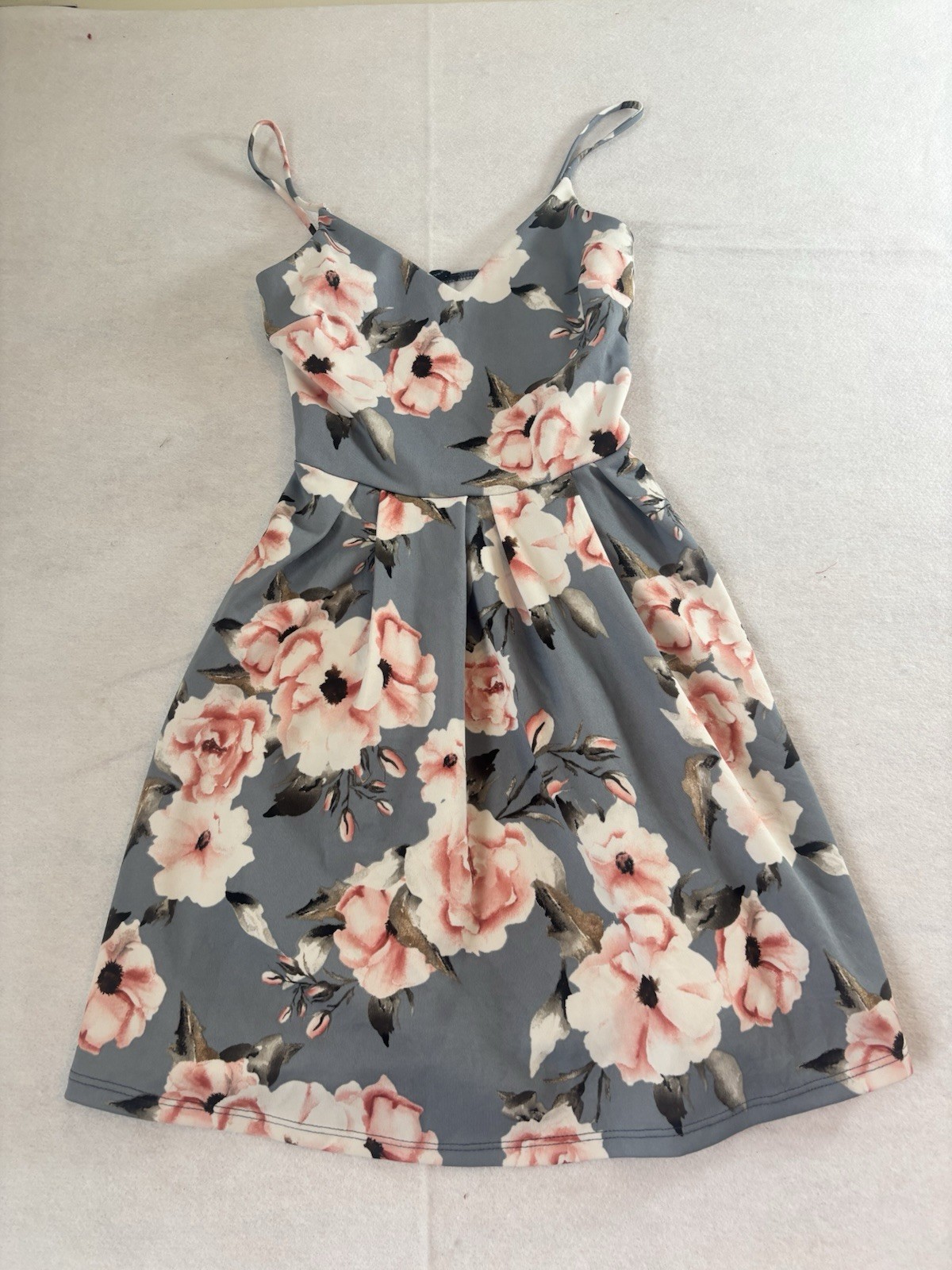Soprano Fit & Flare Dress Womens Small Gray Floral Tank Straps Short