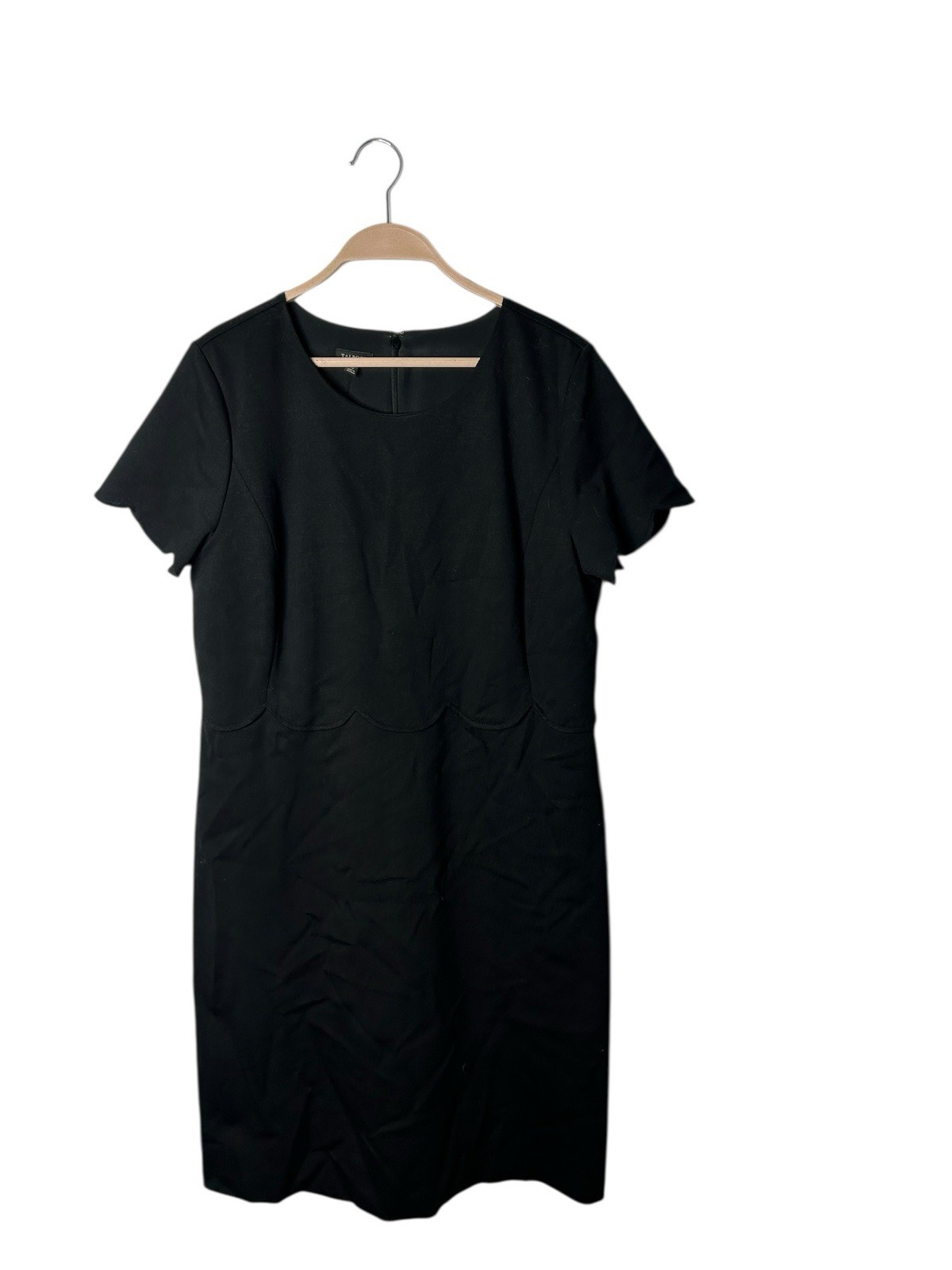 Talbots sz 14 black scalloped detail sheath shift dress womens new