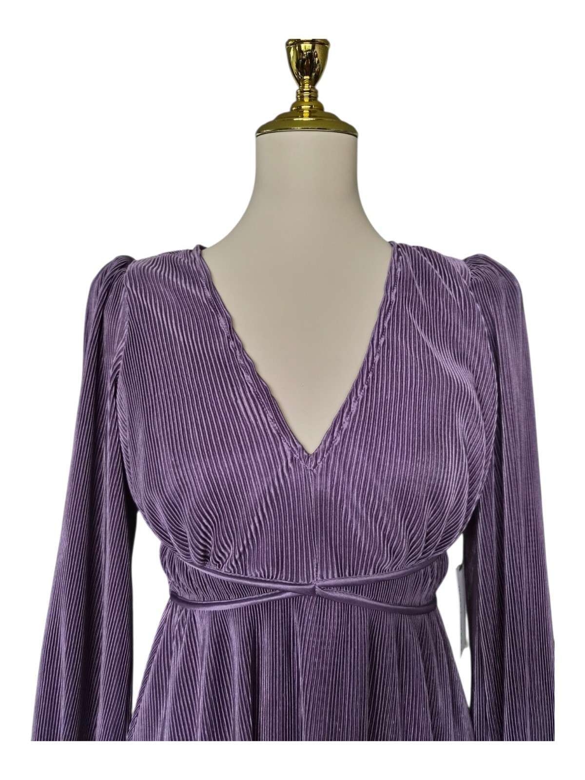 Floret Studios Purple Pleated Mini Dress Long Sleeve Empire Waist Flowy M Nwt