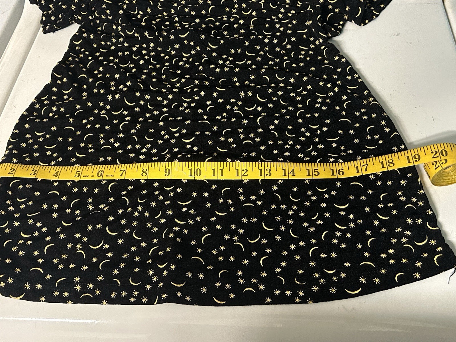 90s Y2K Goth Grunge Black Yellow Mini Dress Stars Moon Slinky Romantic Whimsy