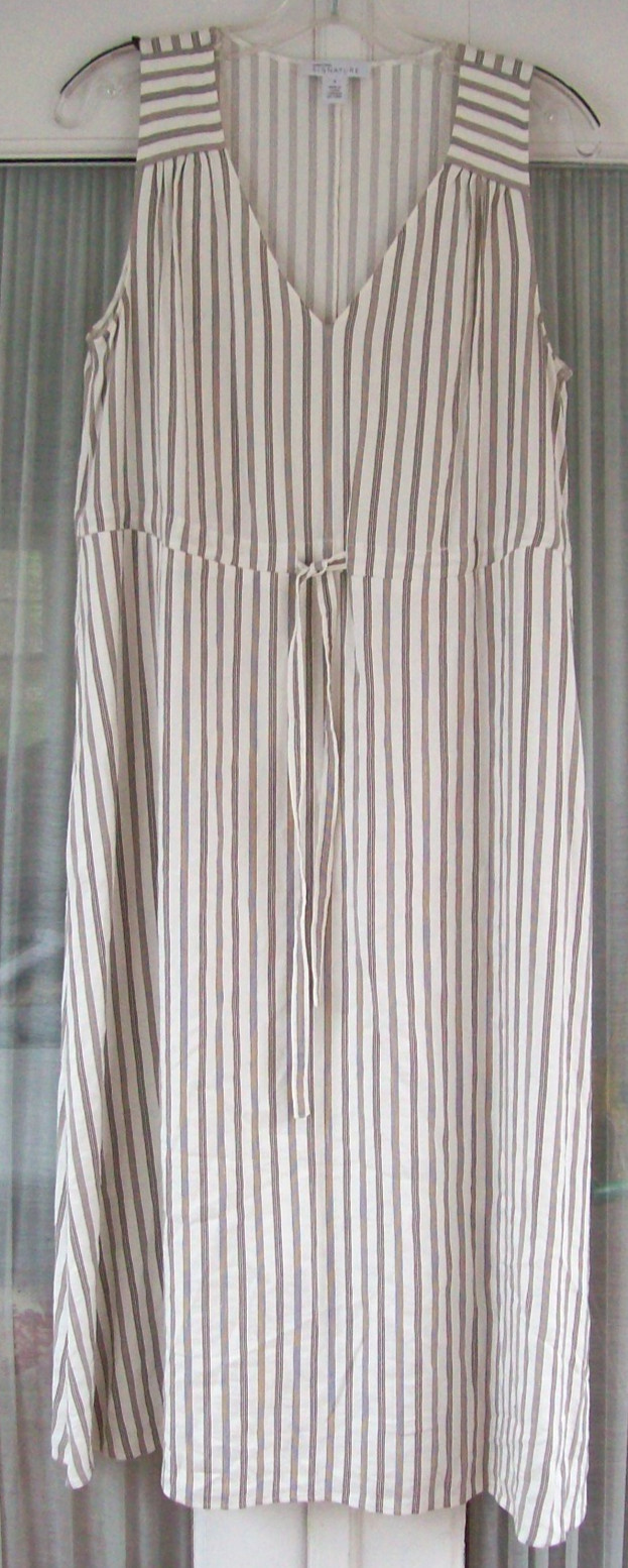 nwot NORDSTROM SIGNATURE Women S 4 Summer Popover Midi Dress White Brown Stripe