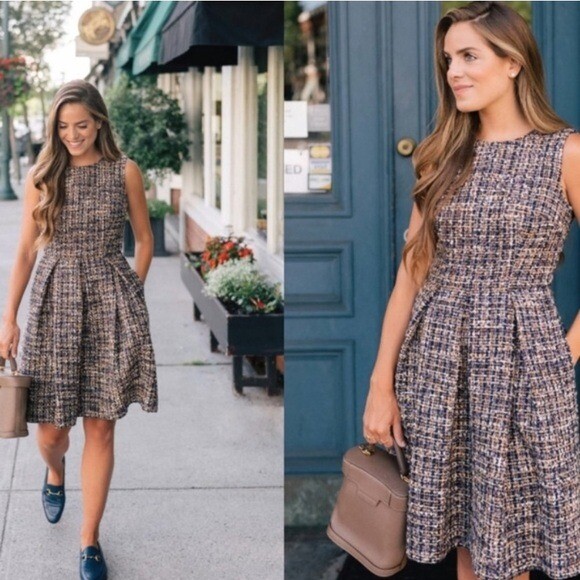 Gal Meets Glam Tinsley metallic tweed fit and flare dress 10
