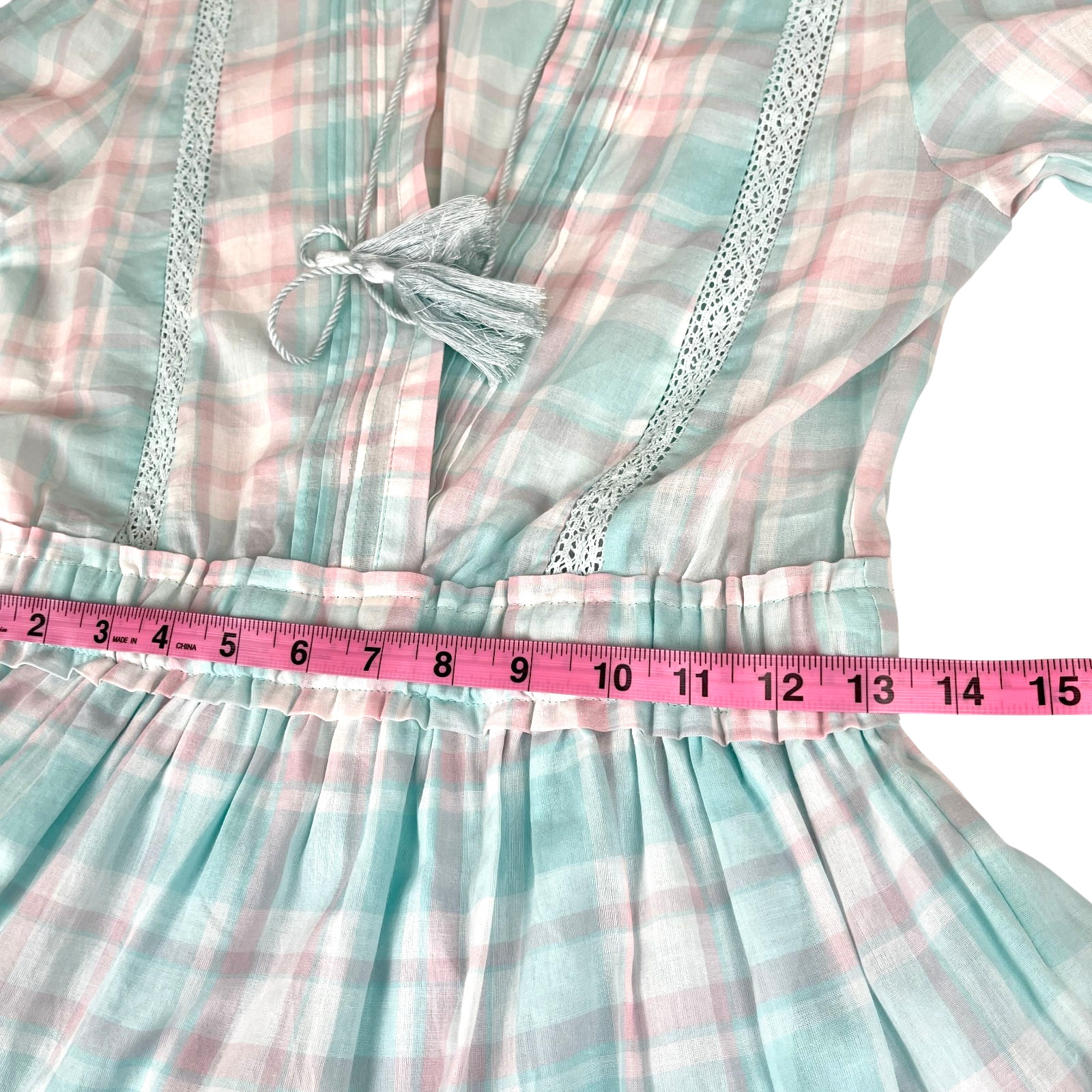 Mable Pastel Plaid Tiered Mini Dress Cotton Cottagecore Coquette Sz S NWT