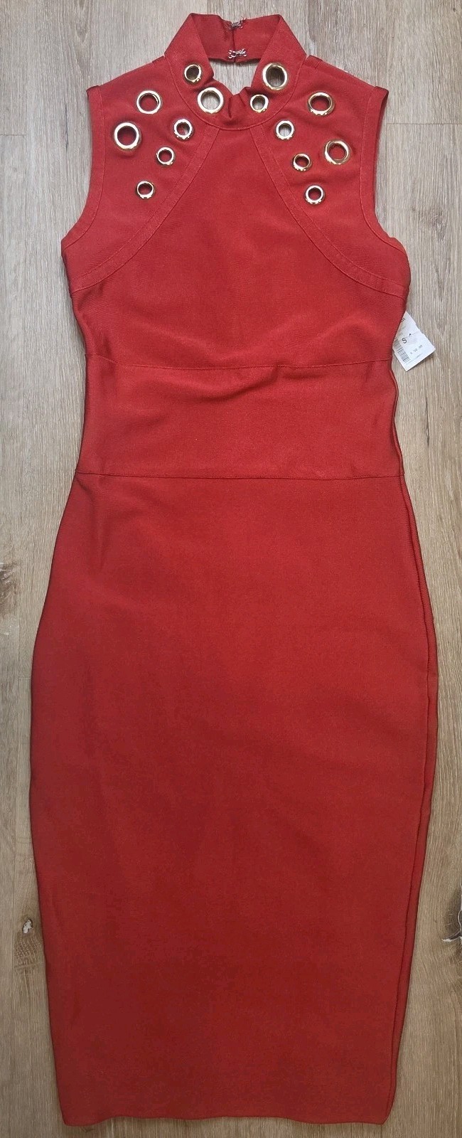 Codigo Red Bandage Stretch Zip-up Dress W/Gold Hardware Size Small Knee Length
