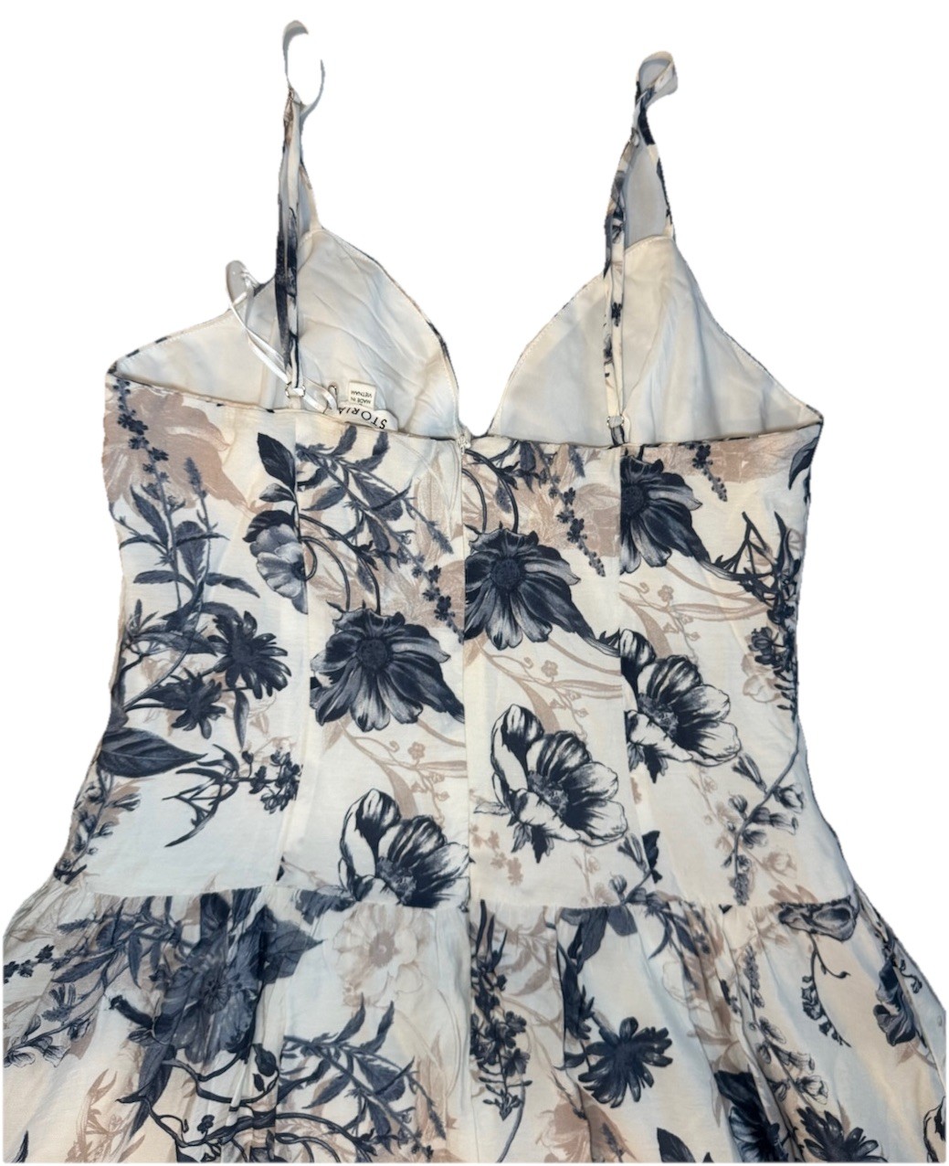 Storia Maxi Sundress Womens Size L Blue Brown Floral Smocked Lined Cottagecore