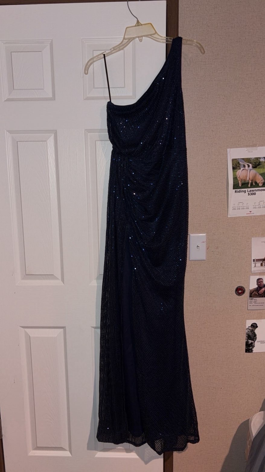 Dark Blue prom/pageant dresss, Medium, with Slit, Sequin design