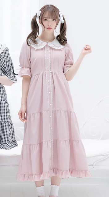 DearMyLove Pink Selectable Length Tiered Dress Long Kawaii Jirai Kei Japan M