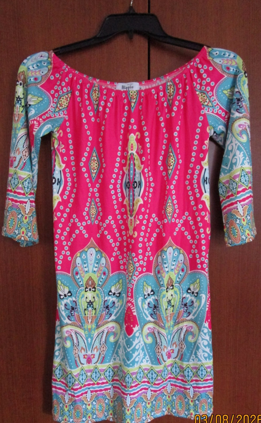 Military Hippie House Tunic Dress Medium Poly Cotton Spandex Bust 38 L 31.5