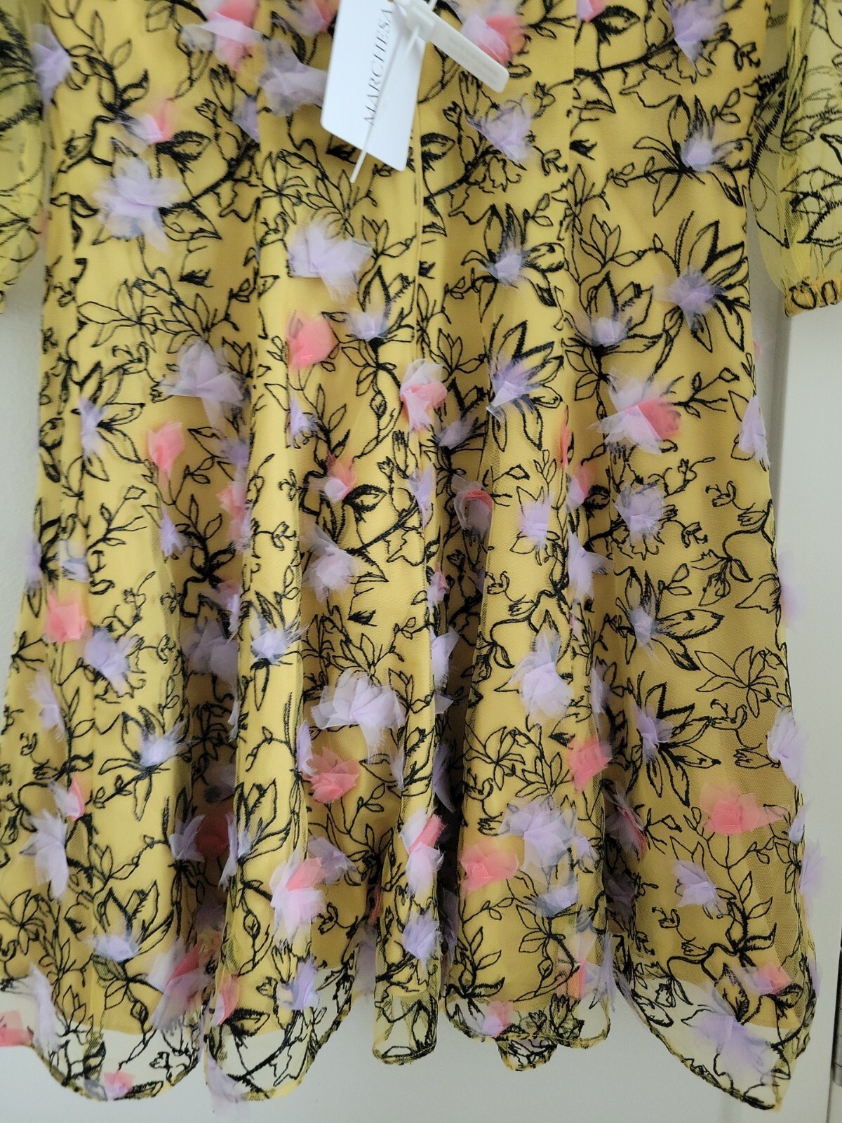 Marchesa Notte Embriodered Tulle Mini Dress Size 6 Yellow Floral Wedding NWT
