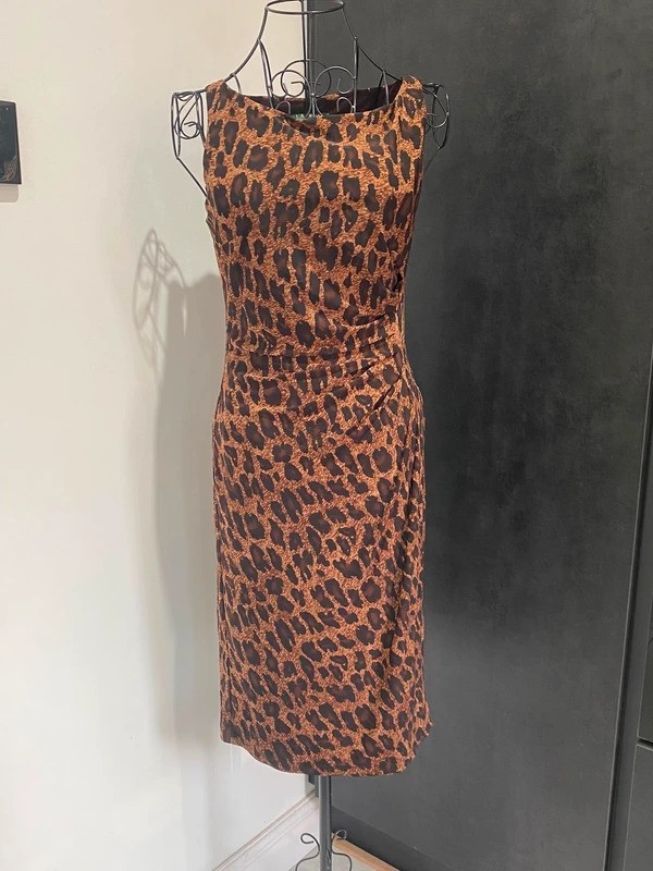 Lauren Ralph Lauren Leopard Print Ruched Dress UK6 US2 Animal Print (DR42)