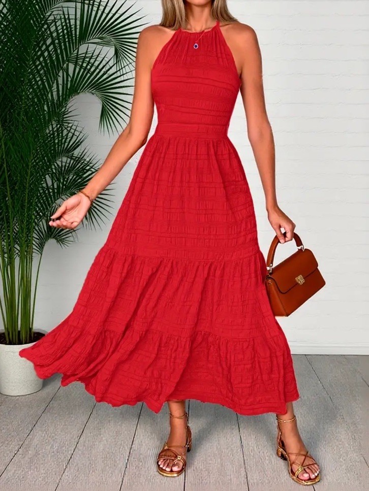 M US Size 6 Red A Line Backless Halter Neck Maxi Dress New Free Ship