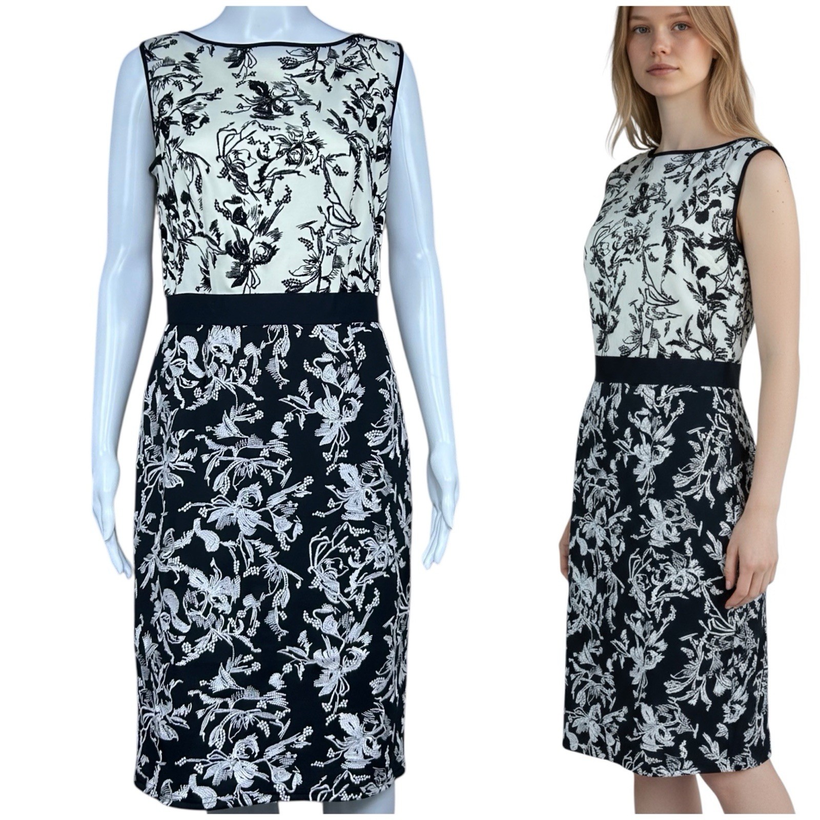 Tadashi Shoji Floral Embroidered Sleeveless Sheath Dress Size Medium Party Event
