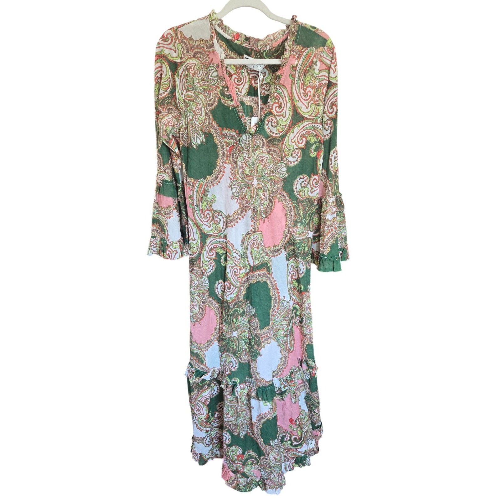 One Season Australia Maxi Dress Long Indi Faro Coral Floral Tiered Ruffle NWT XL