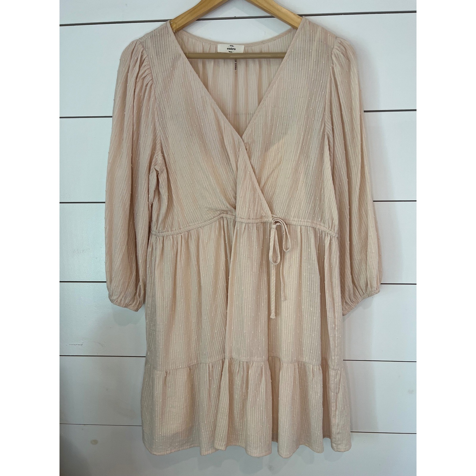 Entro Swiss Dot Wrap Tiered Dress Medium Long Sleeve boho fairycore Cottagecore