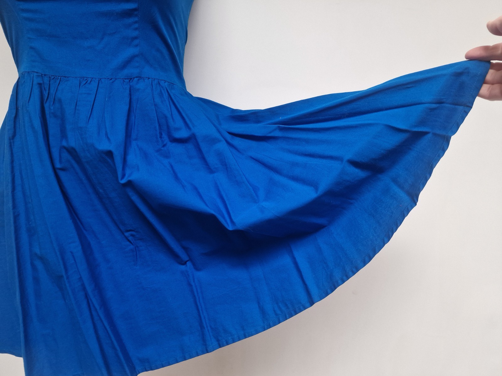 Vibrant Blue Skater Fit n Flare Backless Topshop Dress Bow Detail Cotton Size 10