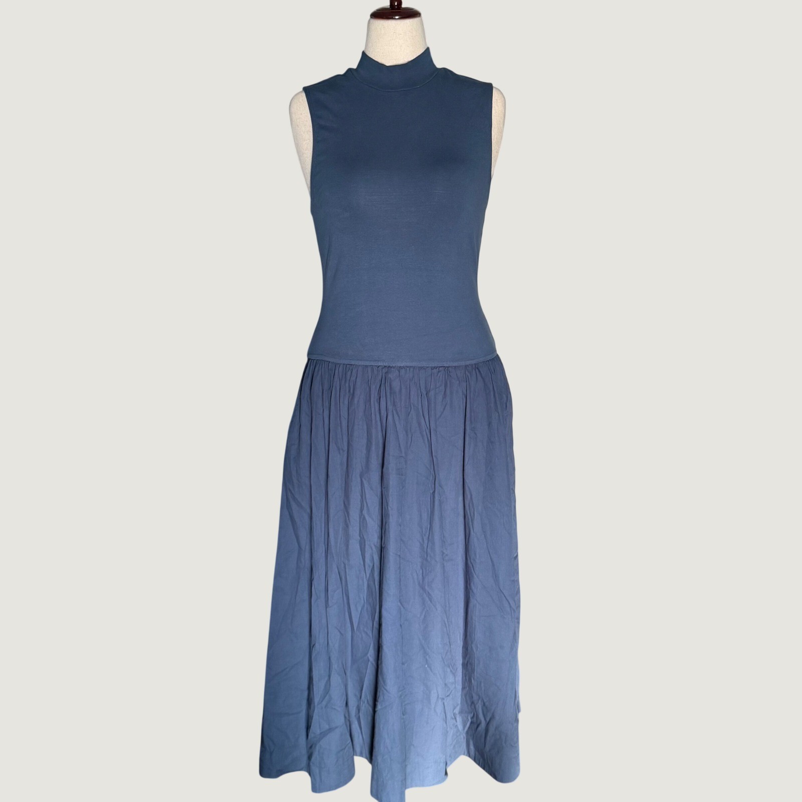 Free People Free-est Mock Neck Sleeveless Midi Dress Blue Pocket Large OB1536423