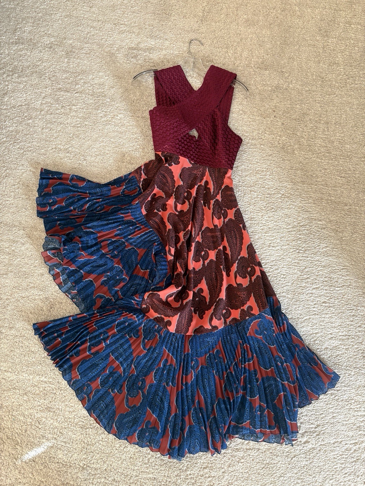 Pleated Asymmetric Hi-Low Sleeveless Floral Dress Burgundy Pink Blue Party