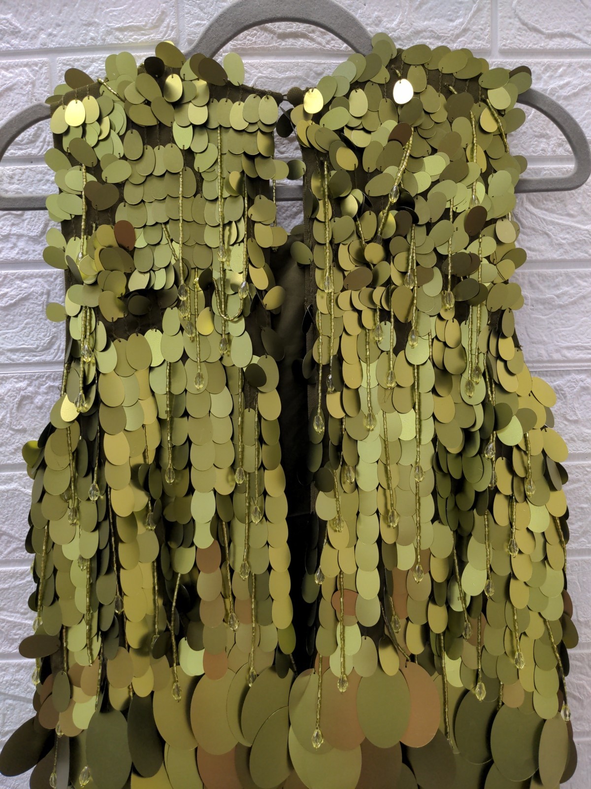 New ASOS Design Dropped Slouchy Waist Embellished Mini Dress In Green Sz 4