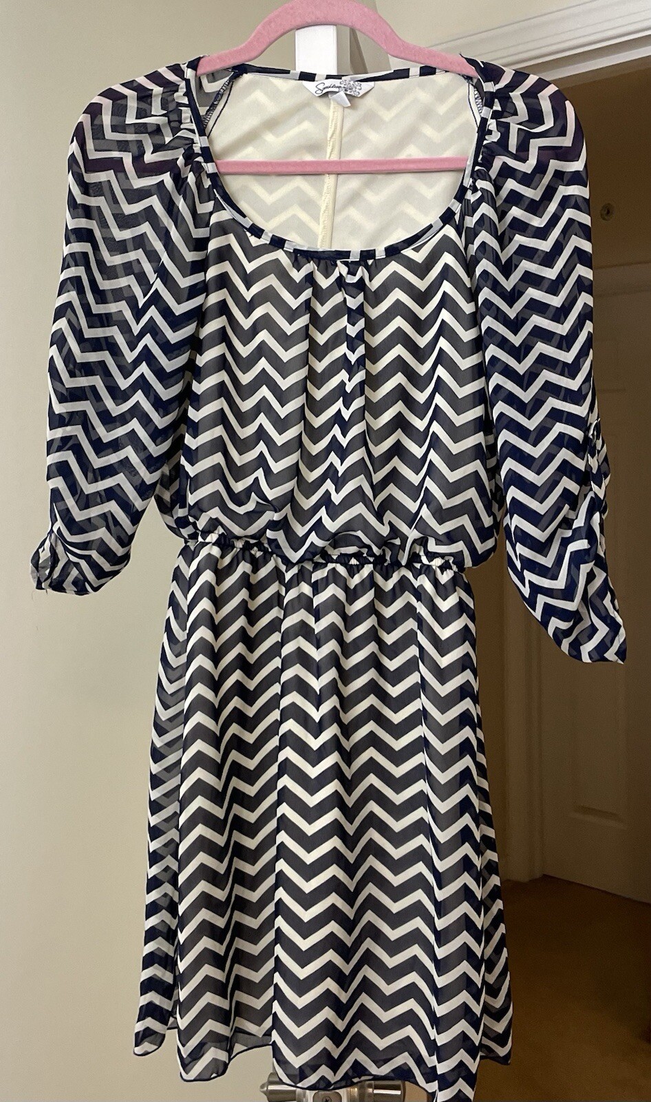 Speechless Dress Artsy Chiffon A-Line Navy Blue Chevron Striped Women’s Small