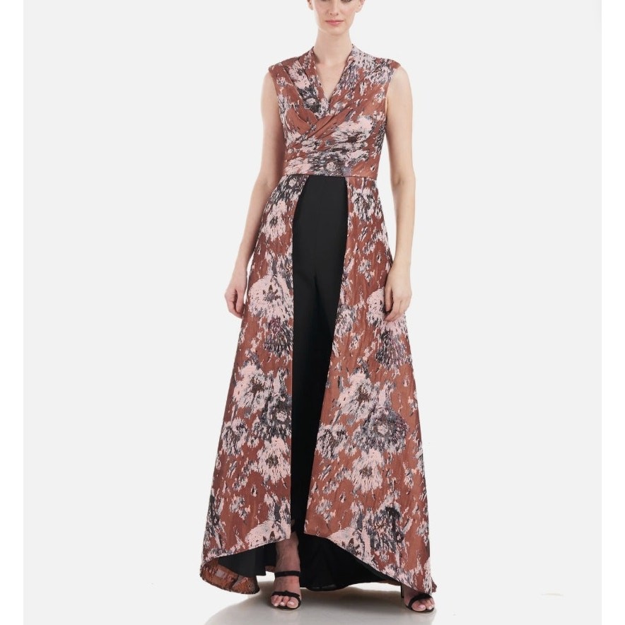 Kay Unger Nordstrom Inez Maxi Dress Pantsuit Cognac Multi Size 10 NWOT Flaw