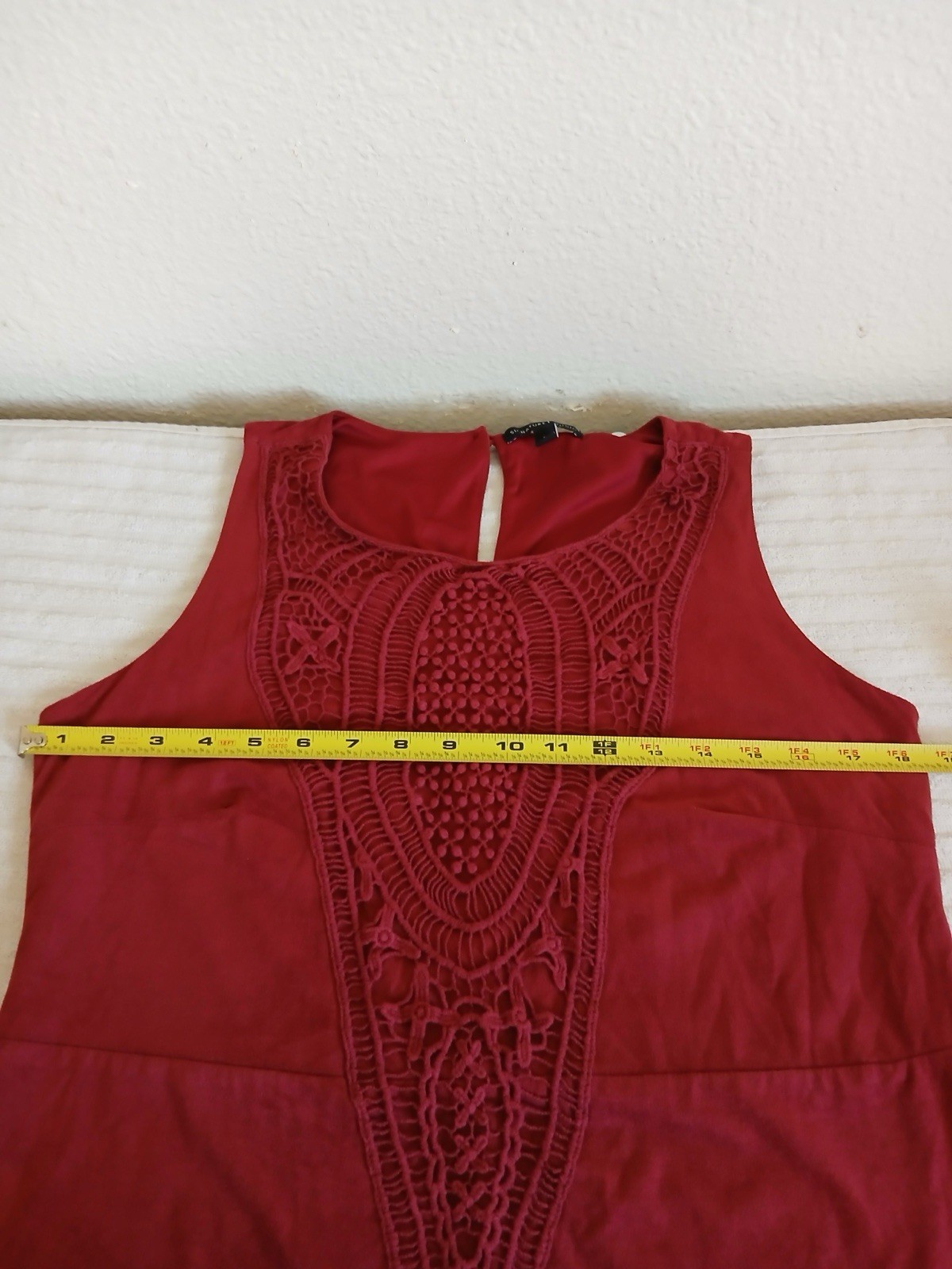 Signature Studio Boho Chic Crochet Wine Red Dress L Fall Winter Festival Style