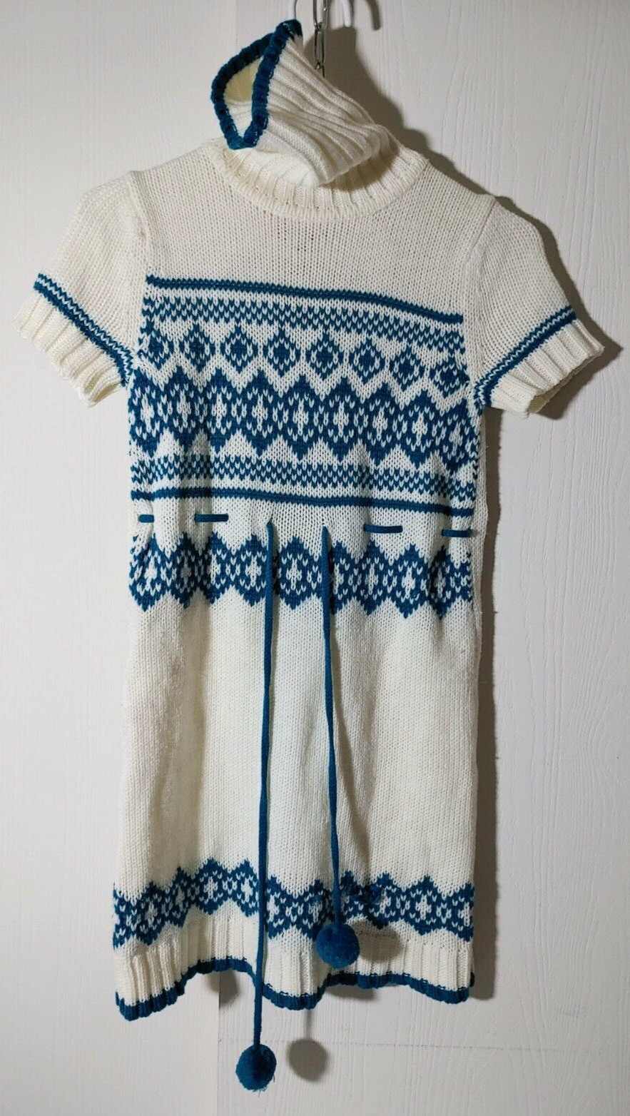 Energie Girls M Short Sleeve Knit Cardigan Sweater Dress Turtleneck Pom Poms