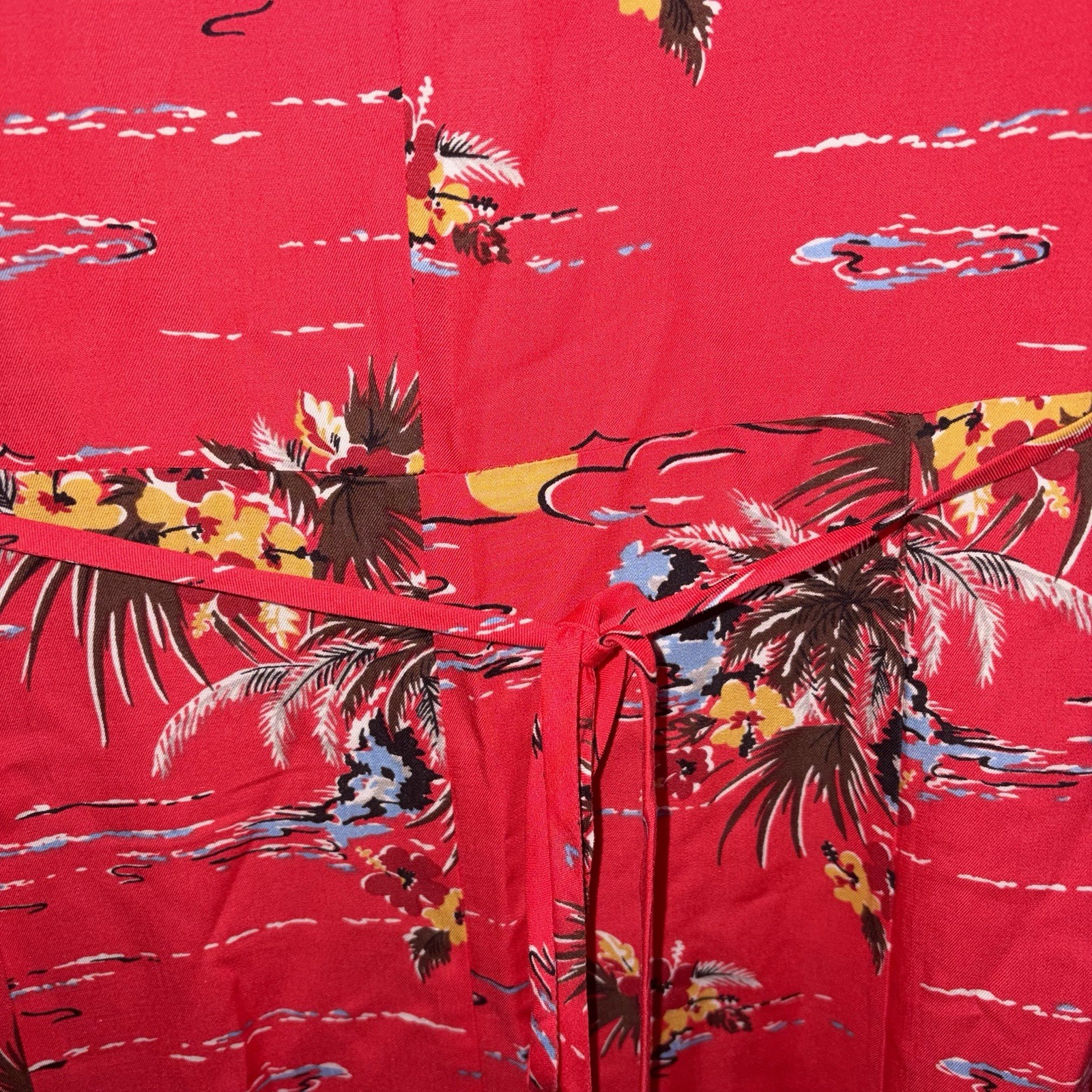 Reformation Denise Button Down Coral Red Fiji Tropical Midi Dress XL
