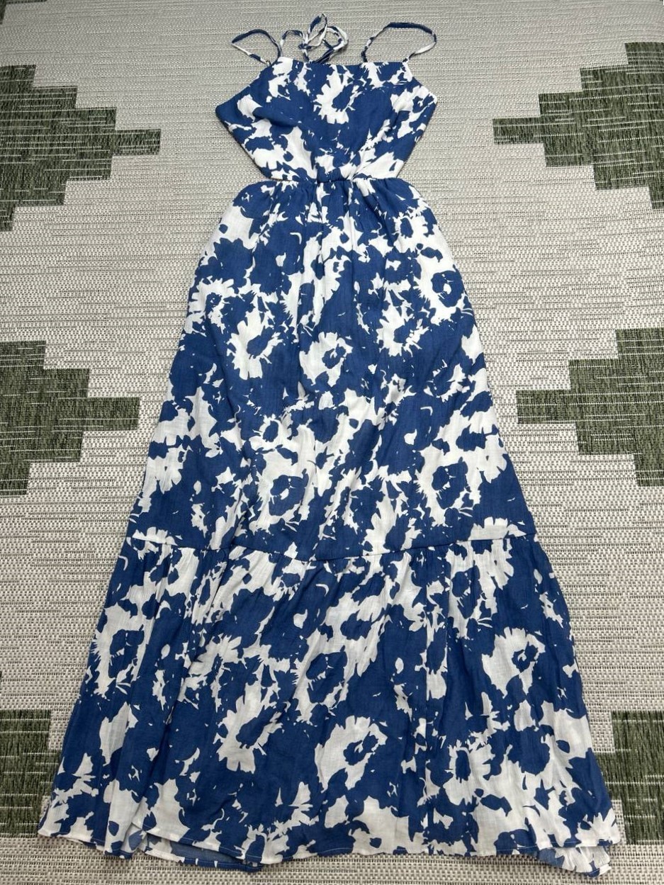 Abercrombie & Fitch Dress Womens Medium Blue White Floral Blouson Midi