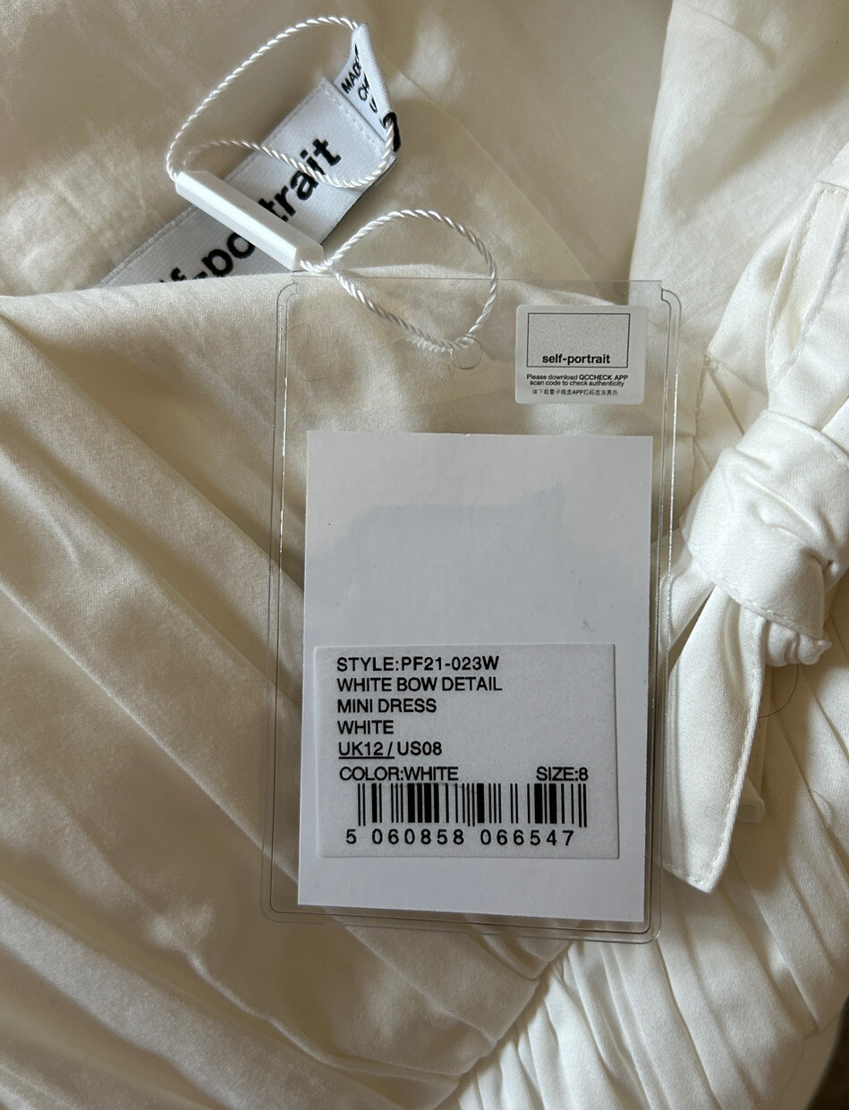 Self Portrait White Pleated Bow Mini Dress Size 8 NWT
