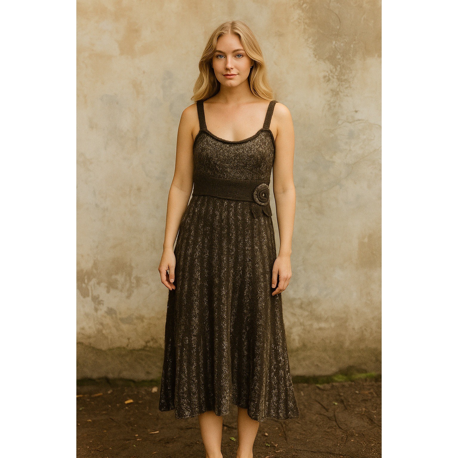 BCBG Maxazria Sweater Dress Womens Large Chocolate Wool Mohair Blend Artsy Knit