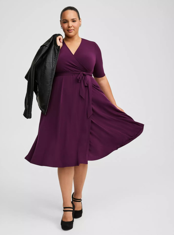 NWT Torrid 6X/30 Midi Studio Knit Surplice Wrap Dress in Winter Bloom Stretch