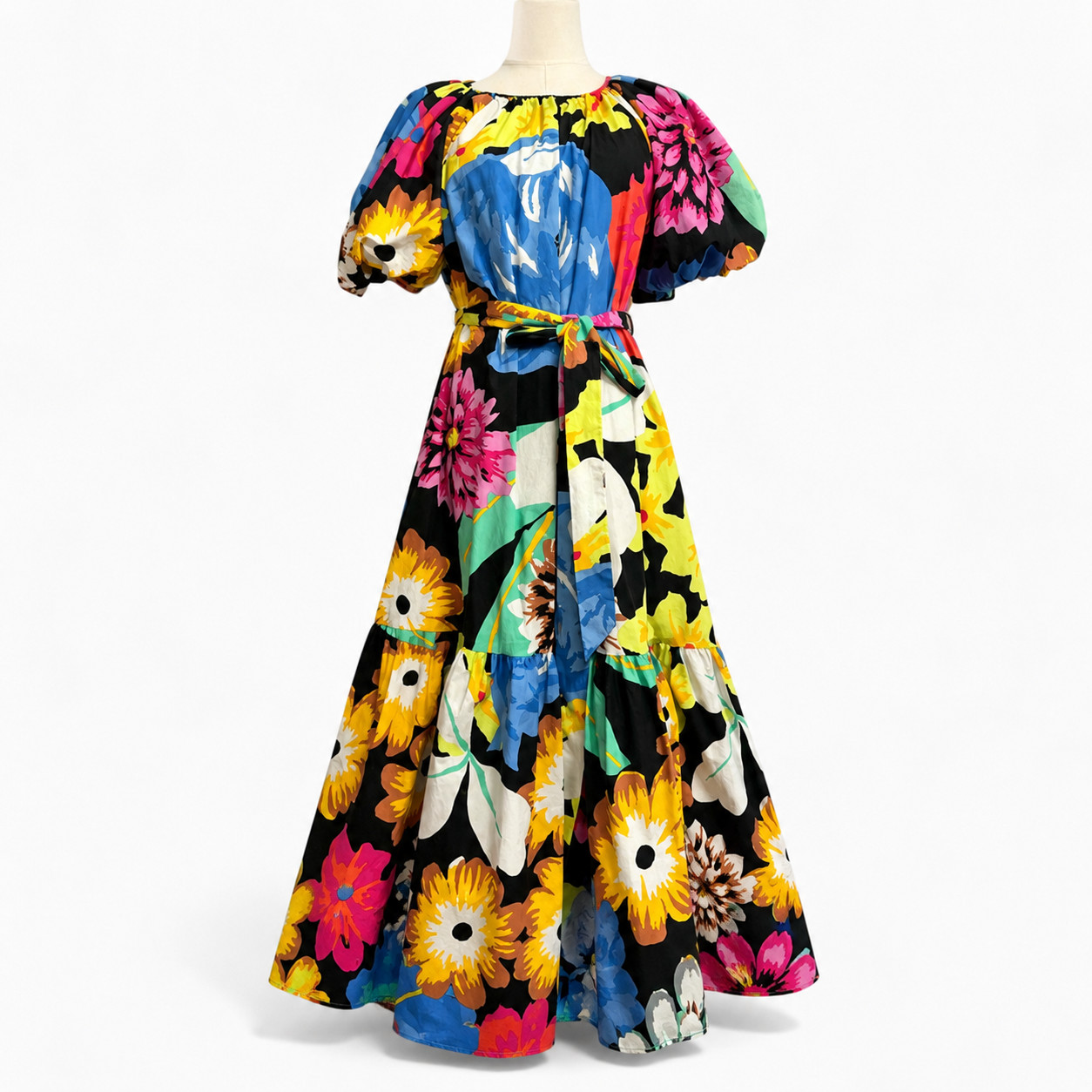 Christopher John Rogers + Target Dress XS Floral Puff Sleeve High-Low Tiered