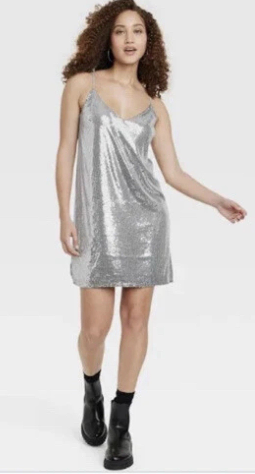 A New Day Women’s Sequin Spaghetti Strap Slip Mini Dress Silver XS NWT