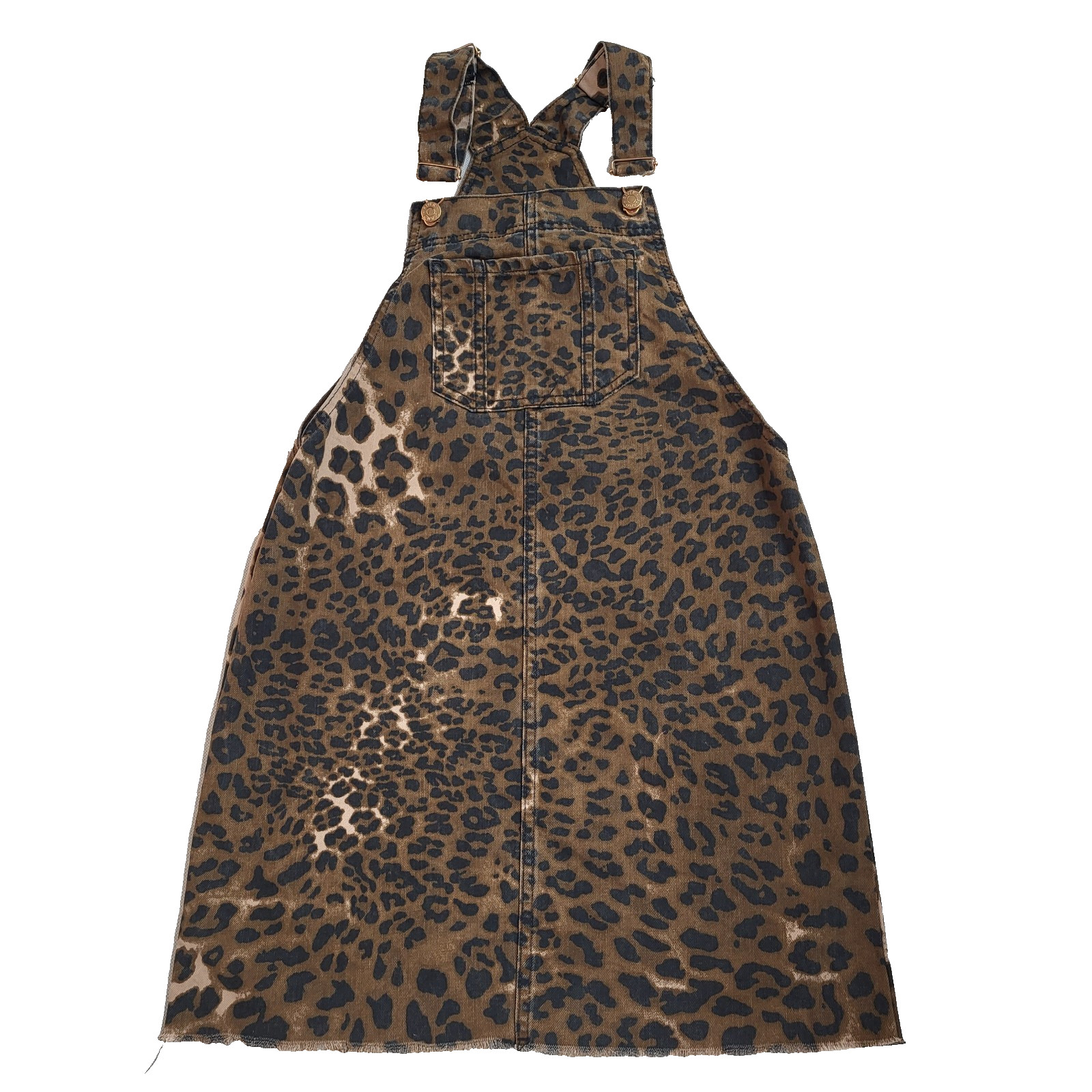 River Island Pinafore Dungaree Dress Leopard Print Denim Size 6