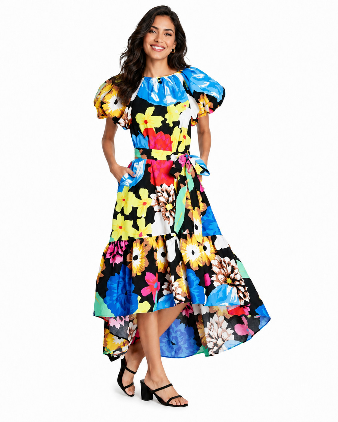Christopher John Rogers + Target Dress XS Floral Puff Sleeve High-Low Tiered