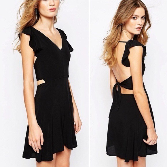 For Love and Lemons Midnight Tide Open Back Mini Dress in Black Size M