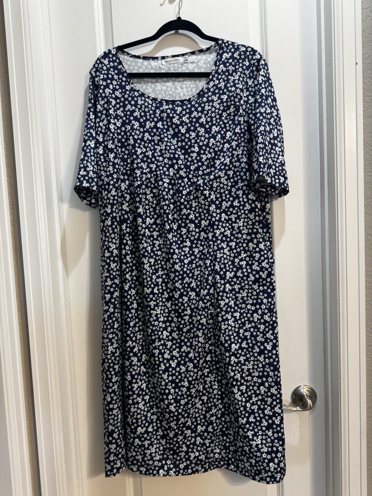 Misslook Blue Floral Maxi Dress 2XL Round Neck Short Sleeve Armpit To Armpit23”