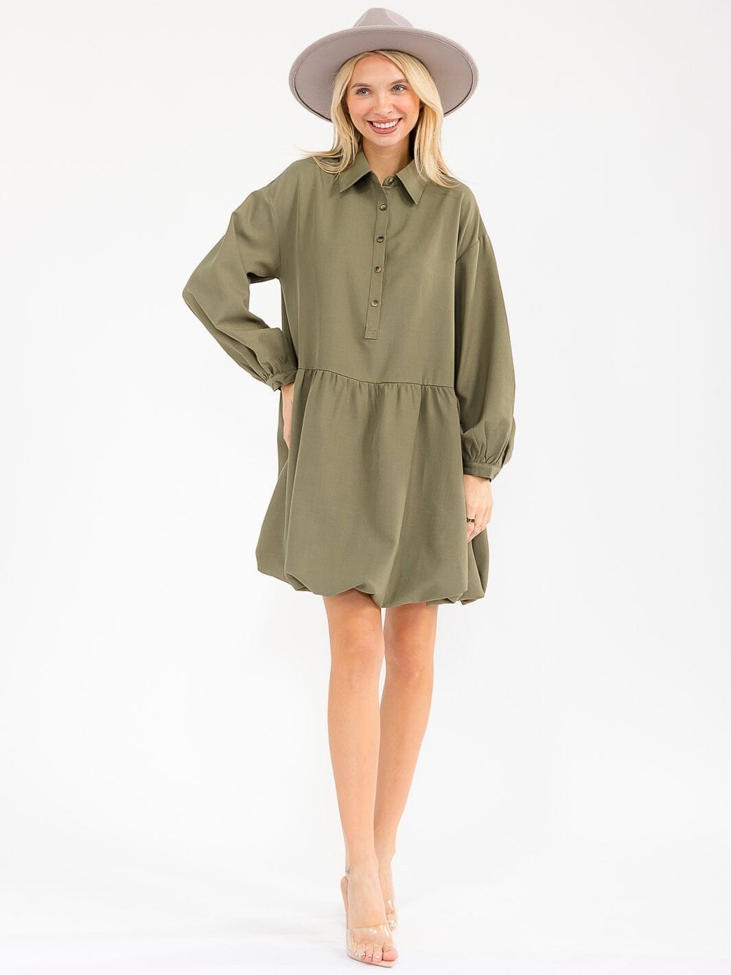 Entro Womens Long Sleeve Button Up Mini Dress Loose Fit Various Colors S M L