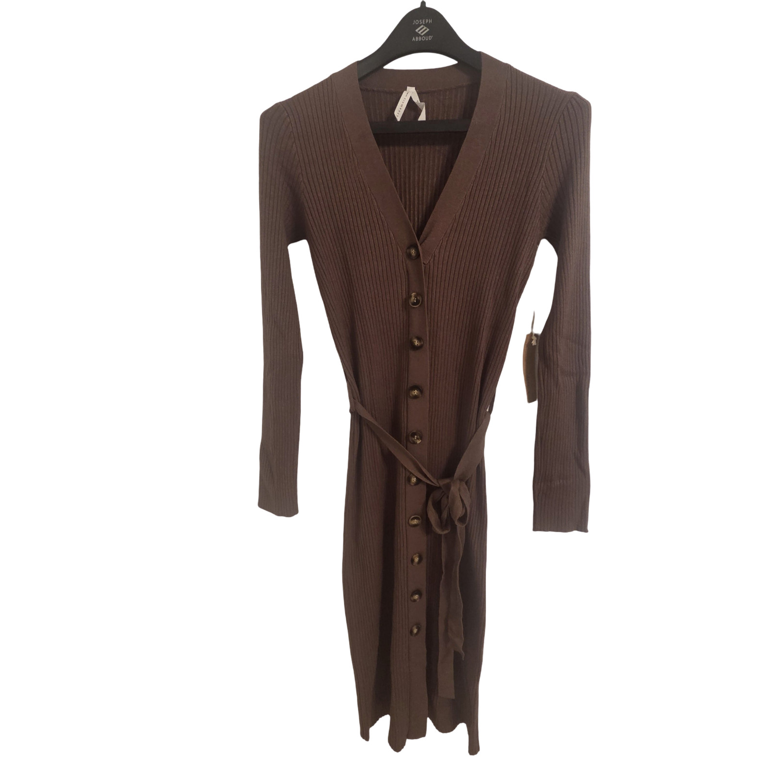 Dreamers by Debut Long Sleeve Ribbed Button- Front Dress in Brown
