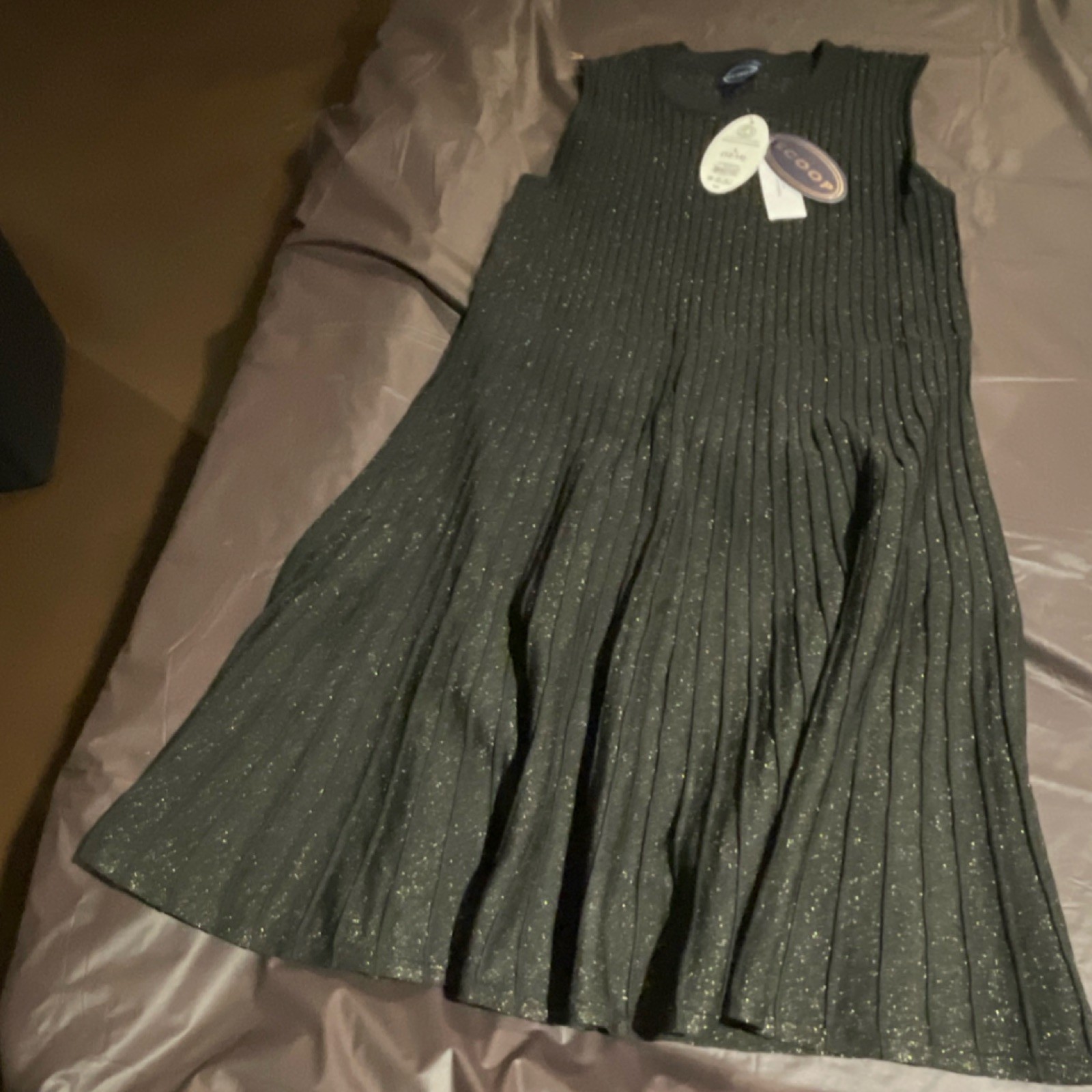 Scoop Black Glitter Knit Sleeveless Midi Fit & Flare Dress L (12-14)