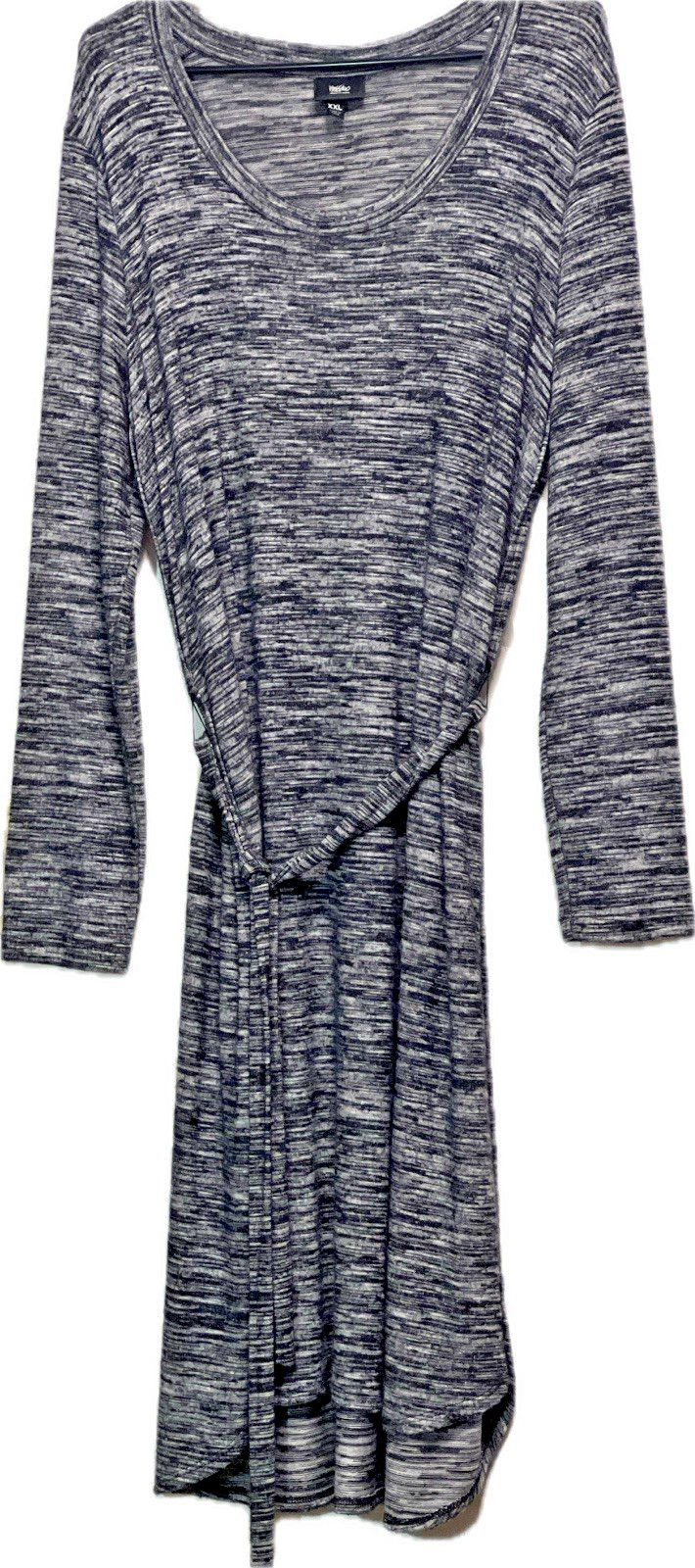Mossimo Dress Womens Size XXL Gray/White Long Sleeve Round Neck Belt Midi Length
