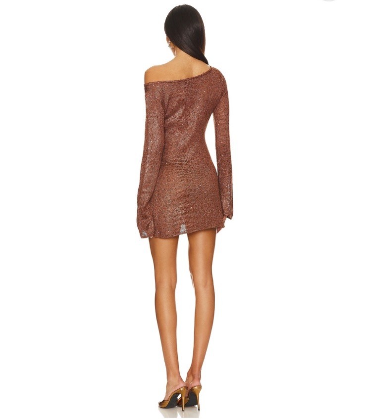Asta Resort Maya Chocolate Sequin One Shoulder Mini Dress $270 Size XS