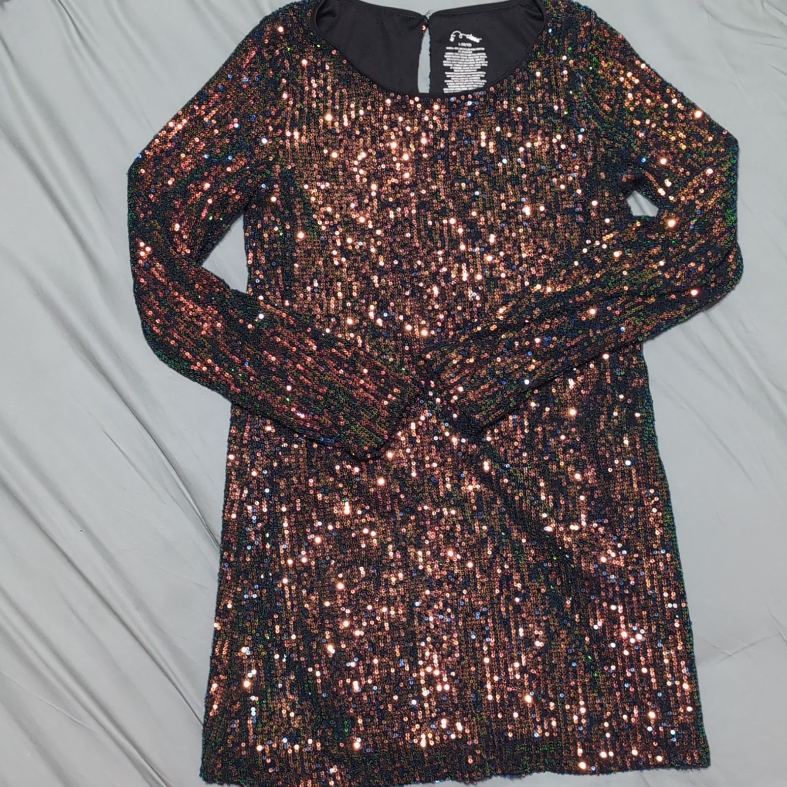 Art Class Sequin Long Sleeve Lined Mini Dress Black/Multicolor L (10/12)