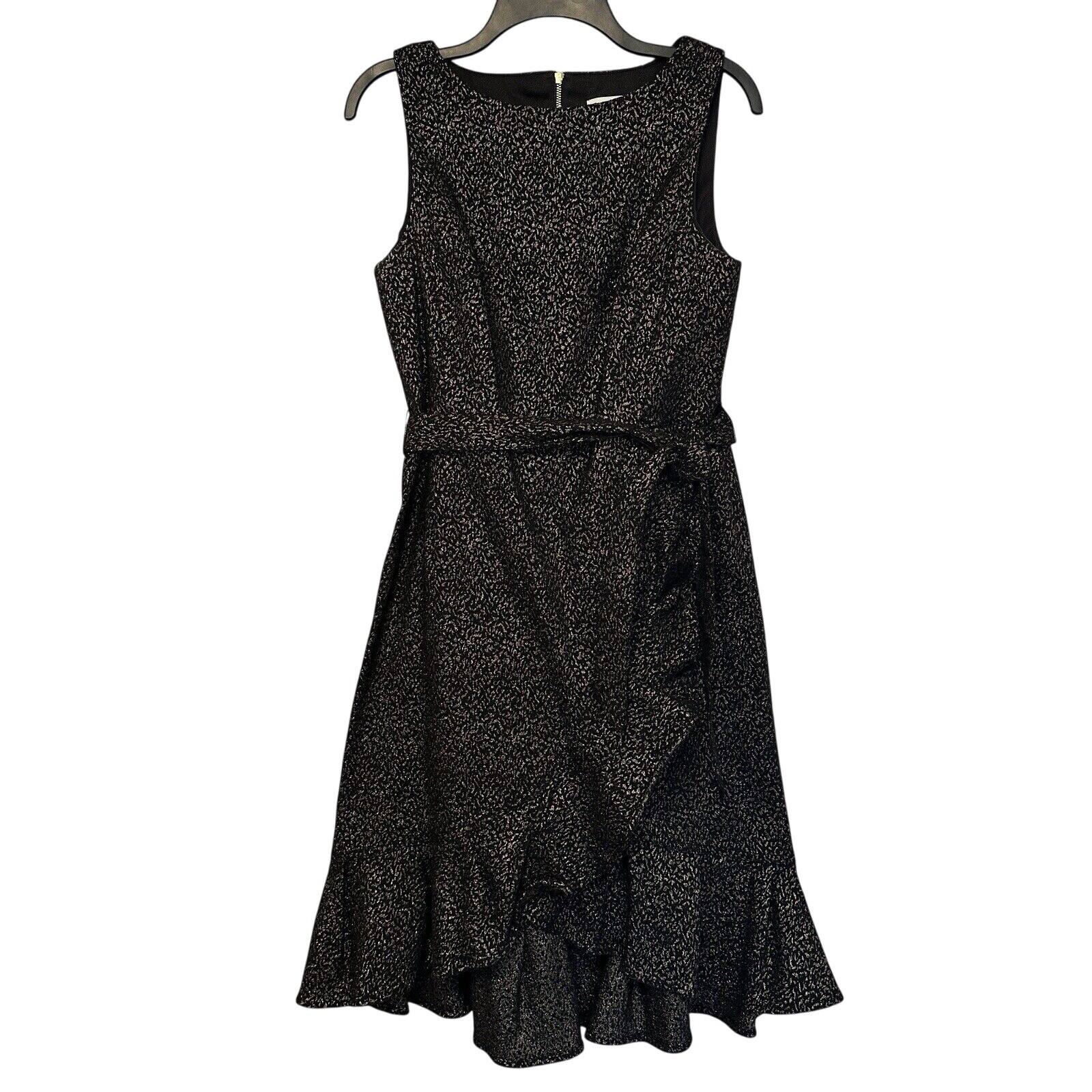 Calvin Klein Dress 10 Black Gold Sleeveless Gold Zipper Elegant Modern Career