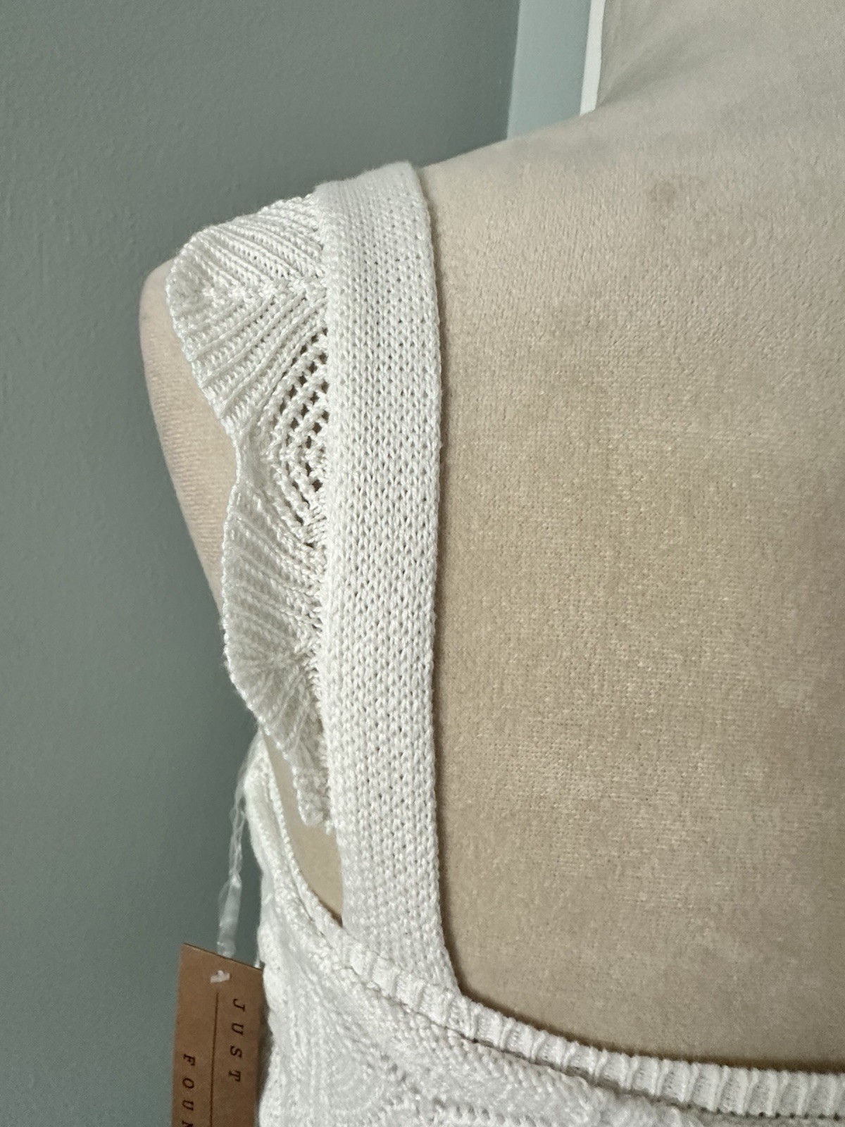 Just Found White Crochet Ruffle Square Neck Sleeveless Maxi Dress Size L