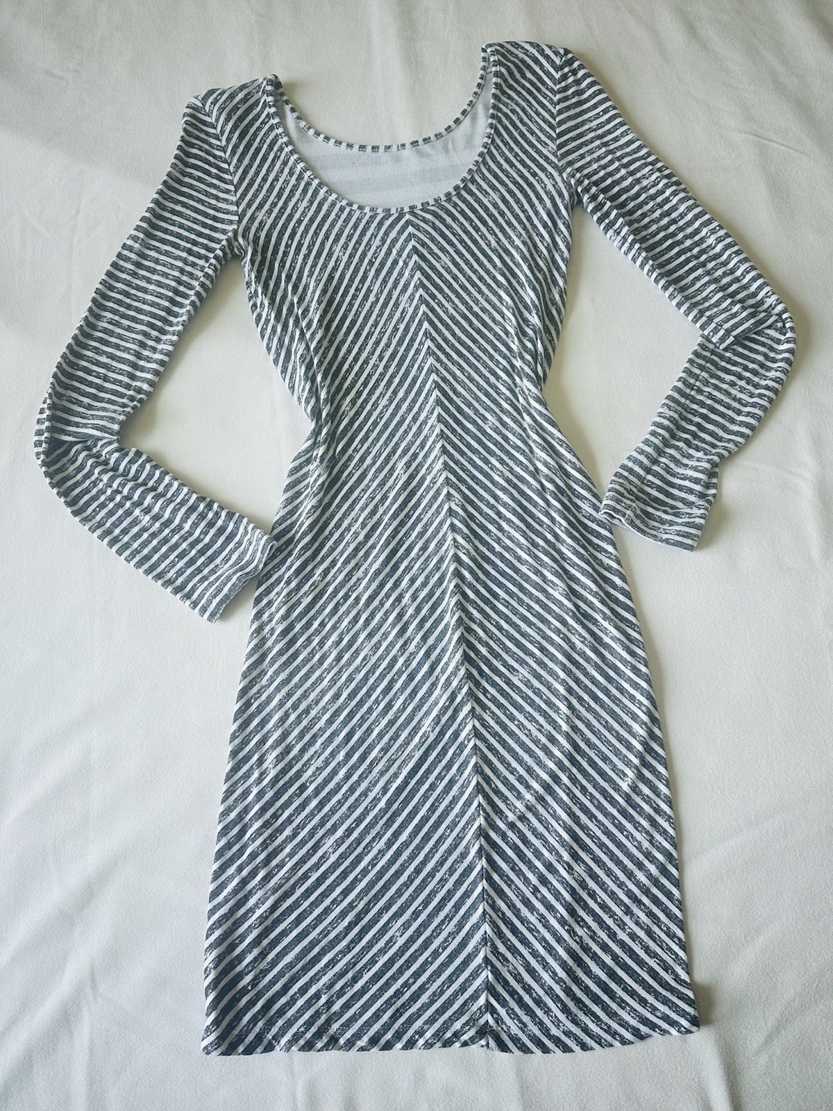 Armani Exchange Black White Striped Knit Scoop Neck Sheath Knee Dress XS