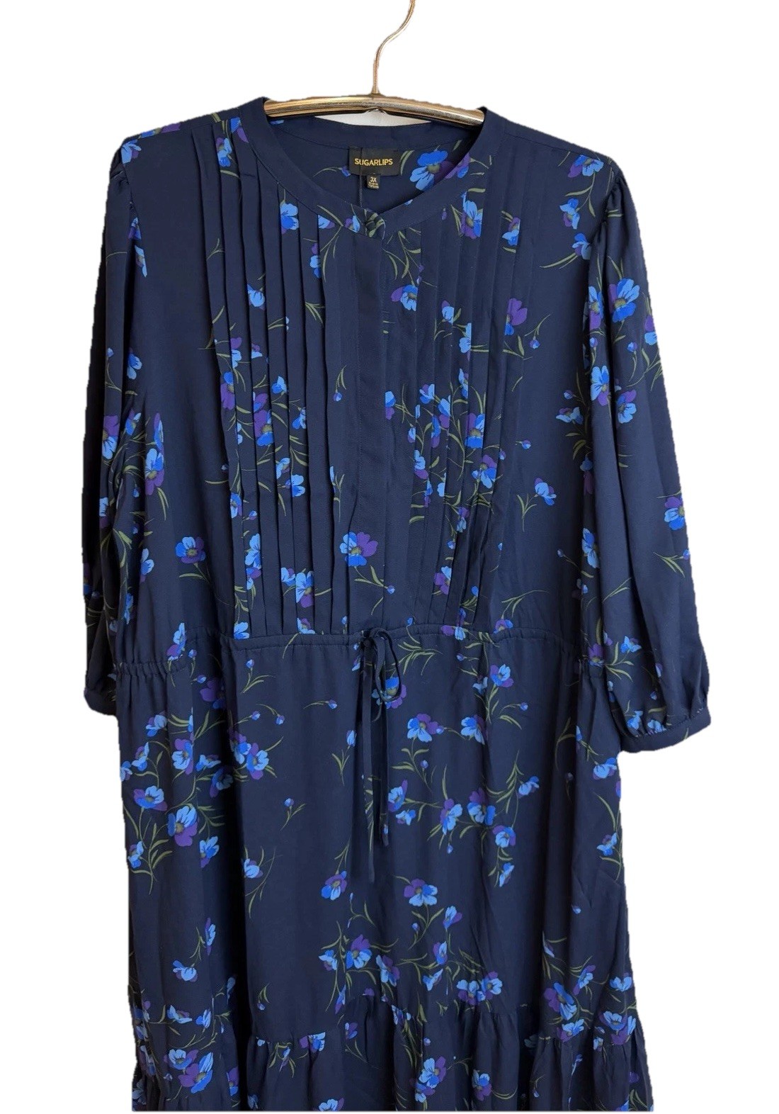 Sugarlips Curve Torun Blue Floral Midi Dress Plus Sz 3X Tiered Spring NEW