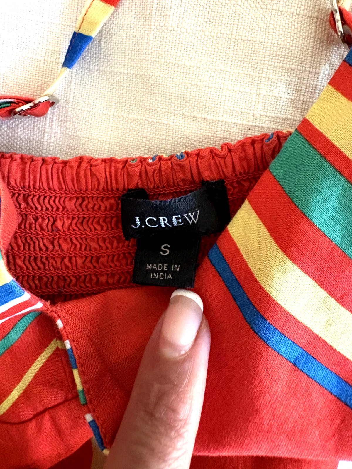 J Crew Red Multicolor Striped Tiered Cotton Maxi Dress V-Neck Boho Sundress Sz S